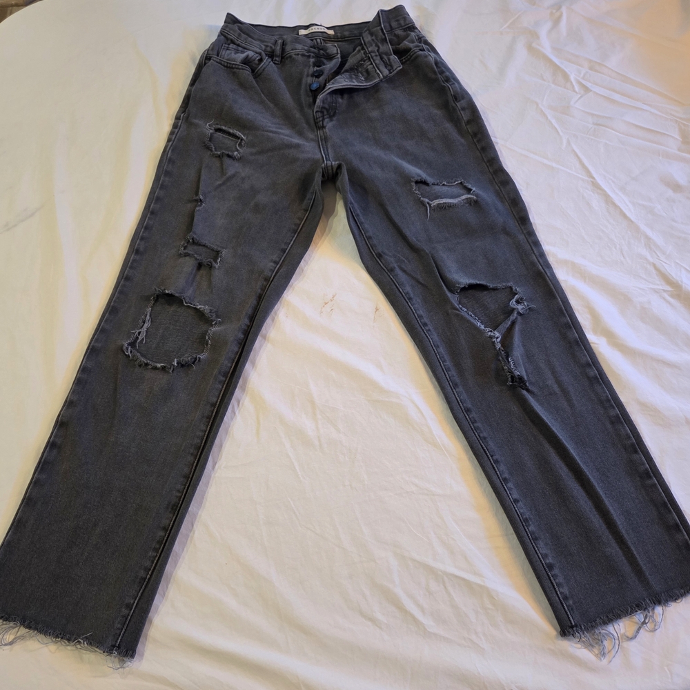 PacSun Women's Ripped Black Straight-Leg Jeans